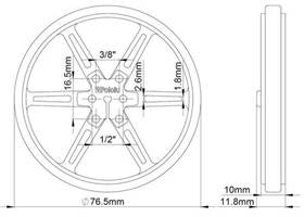 Mechanical drawing of wheel 80x10mm without tire